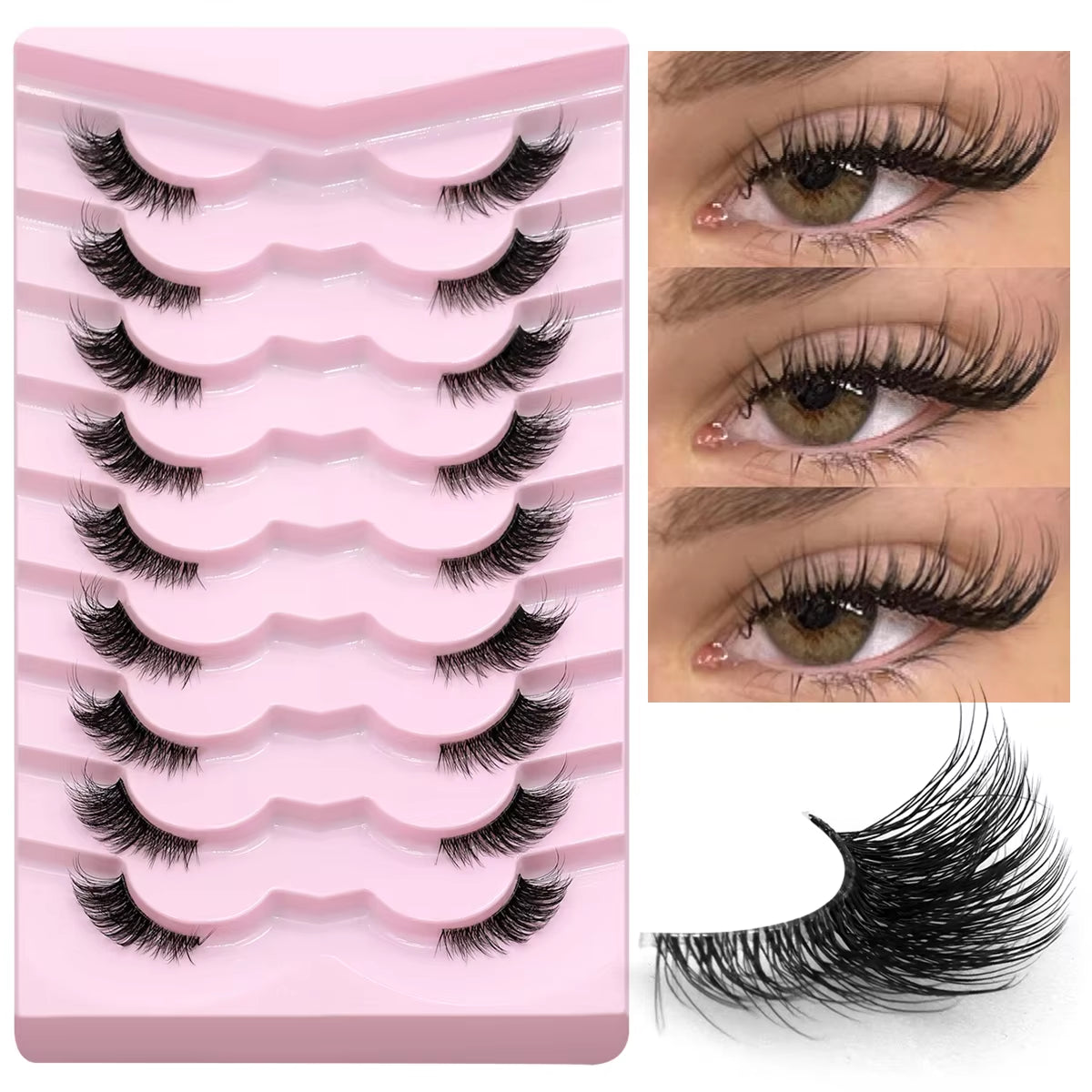 Half Eyelashes Natural Cat Eye Lashes Soft Wispy Clear Band Lashes with Winged Ends for Extended Eye Look Makeup