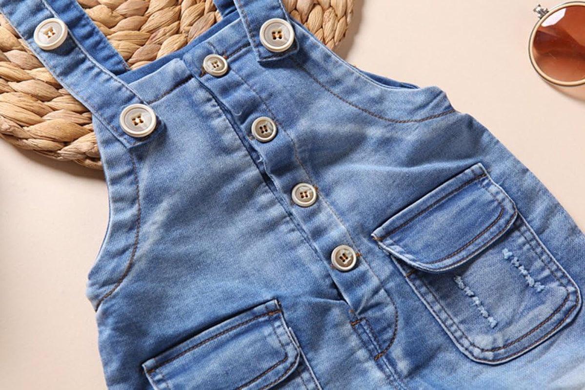 KIDSCOOL SPACE Blue and Black Denim Overalls for Babies and Young Children