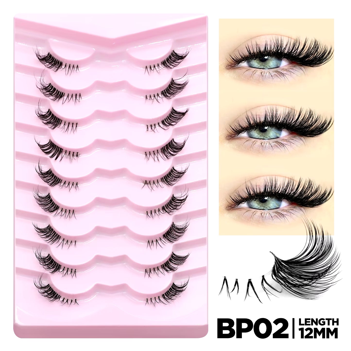 Half Eyelashes Natural Cat Eye Lashes Soft Wispy Clear Band Lashes with Winged Ends for Extended Eye Look Makeup