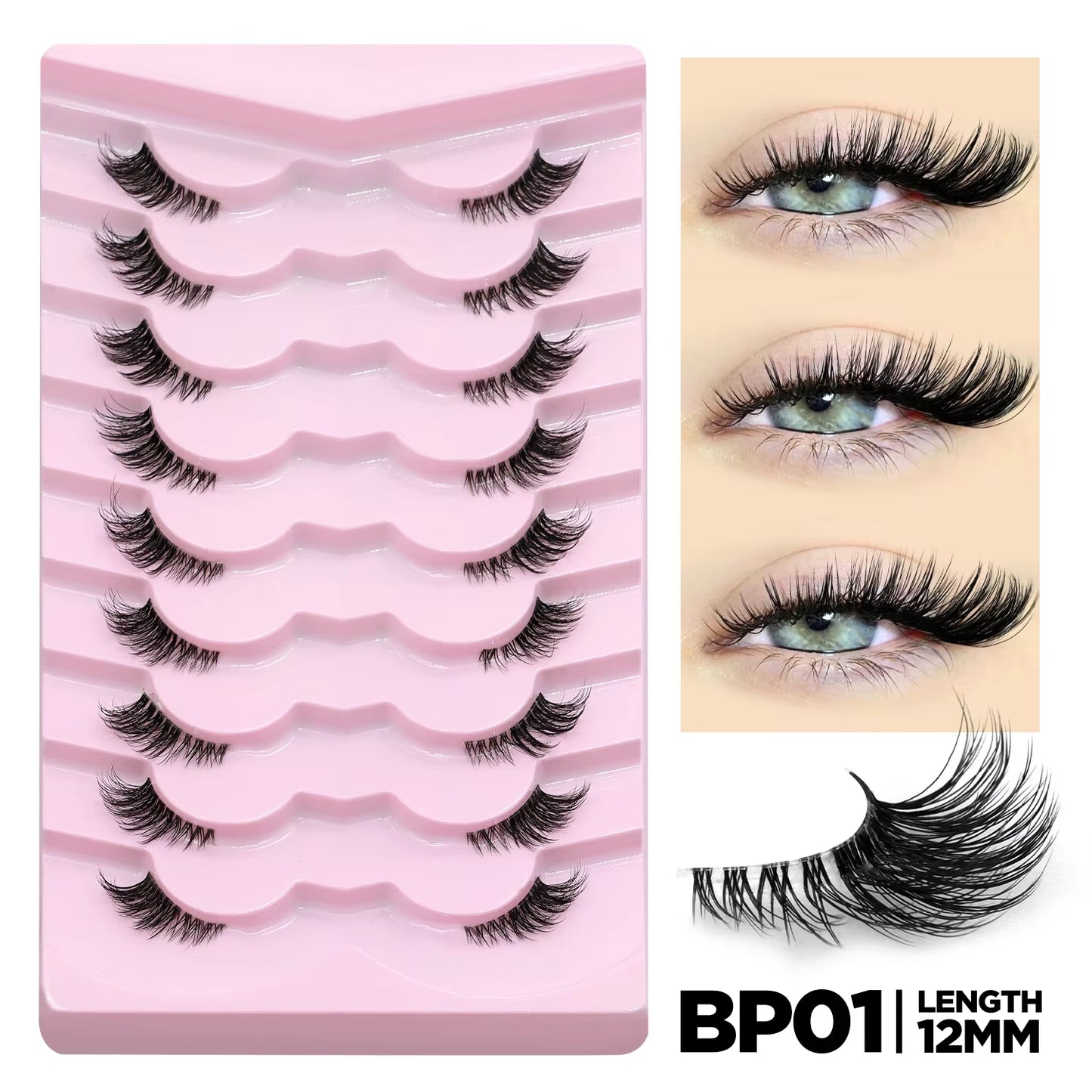 Half Eyelashes Natural Cat Eye Lashes Soft Wispy Clear Band Lashes with Winged Ends for Extended Eye Look Makeup