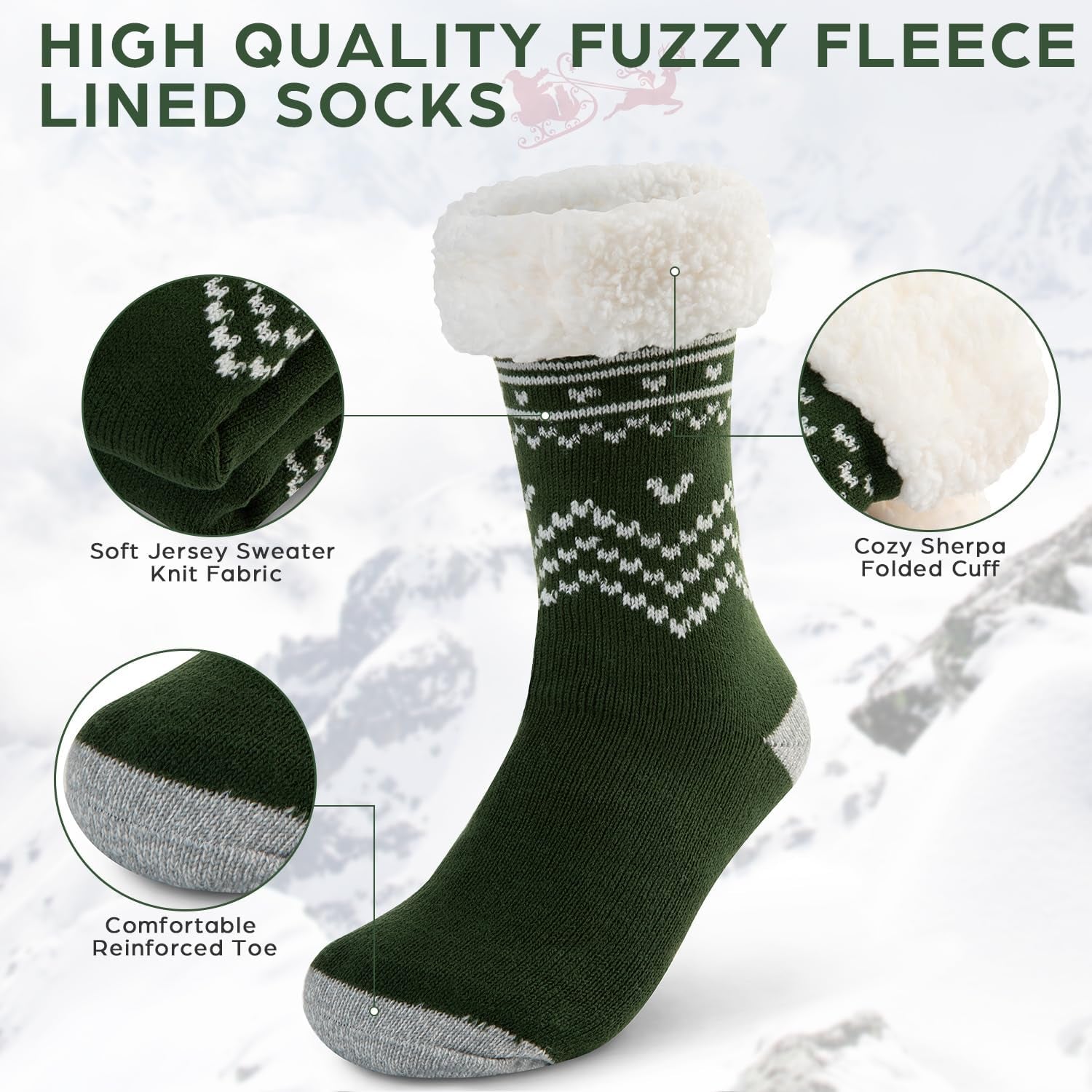 DG Hill Women's Sock Slippers - 2 Pack Non-Slip Fuzzy Thermal Socks with Grippers and Sherpa Fleece Lining