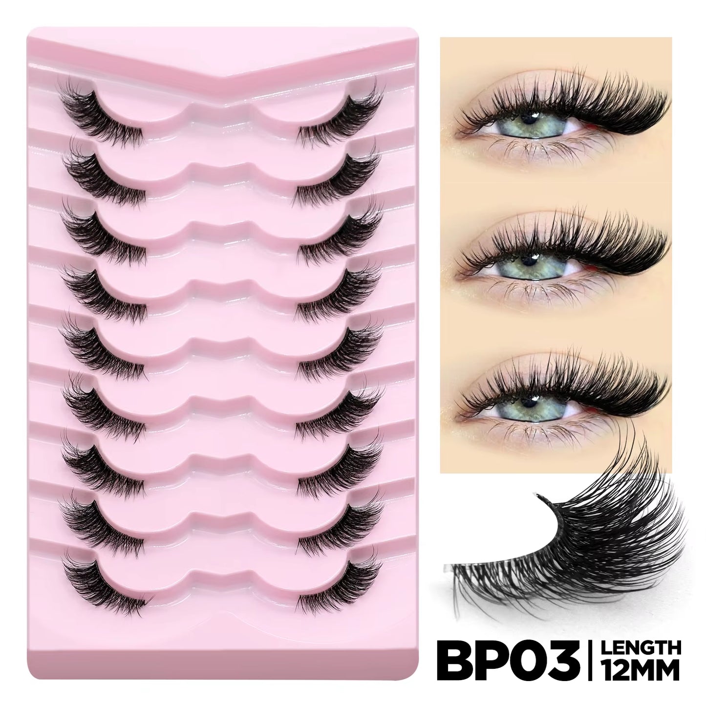 Half Eyelashes Natural Cat Eye Lashes Soft Wispy Clear Band Lashes with Winged Ends for Extended Eye Look Makeup