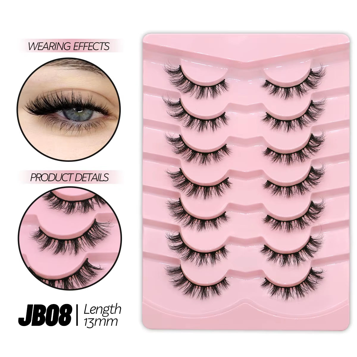 Half Eyelashes Natural Cat Eye Lashes Soft Wispy Clear Band Lashes with Winged Ends for Extended Eye Look Makeup