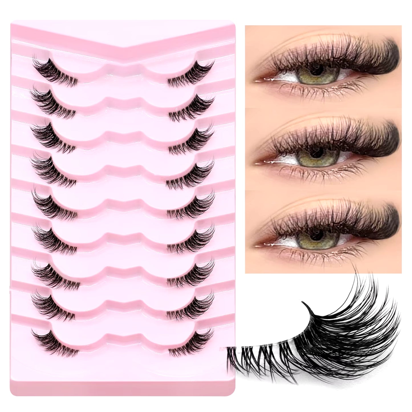 Half Eyelashes Natural Cat Eye Lashes Soft Wispy Clear Band Lashes with Winged Ends for Extended Eye Look Makeup