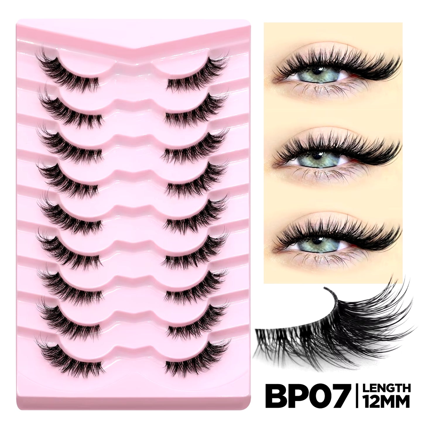 Half Eyelashes Natural Cat Eye Lashes Soft Wispy Clear Band Lashes with Winged Ends for Extended Eye Look Makeup