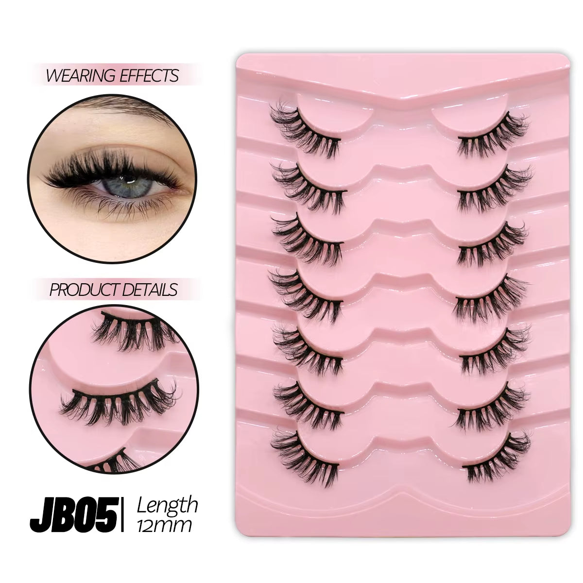 Half Eyelashes Natural Cat Eye Lashes Soft Wispy Clear Band Lashes with Winged Ends for Extended Eye Look Makeup