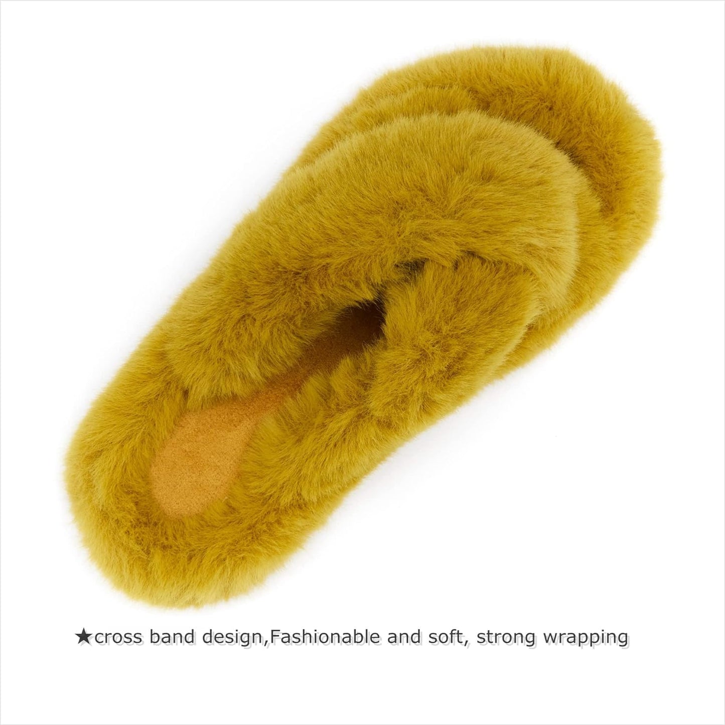 Women's Cross Band Open Toe Plush Fleece House Slippers - Comfortable Non-Slip Faux Fur Slip-Ons