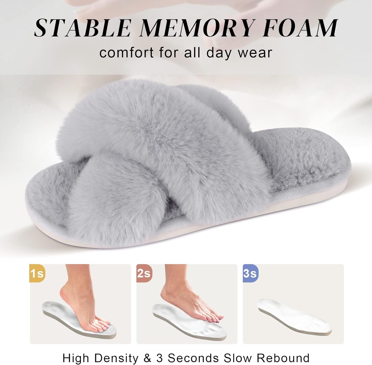 Parlovable Women's Plush Cross Band Slippers - Fuzzy Soft Open Toe House Shoes for Indoor and Outdoor Comfort