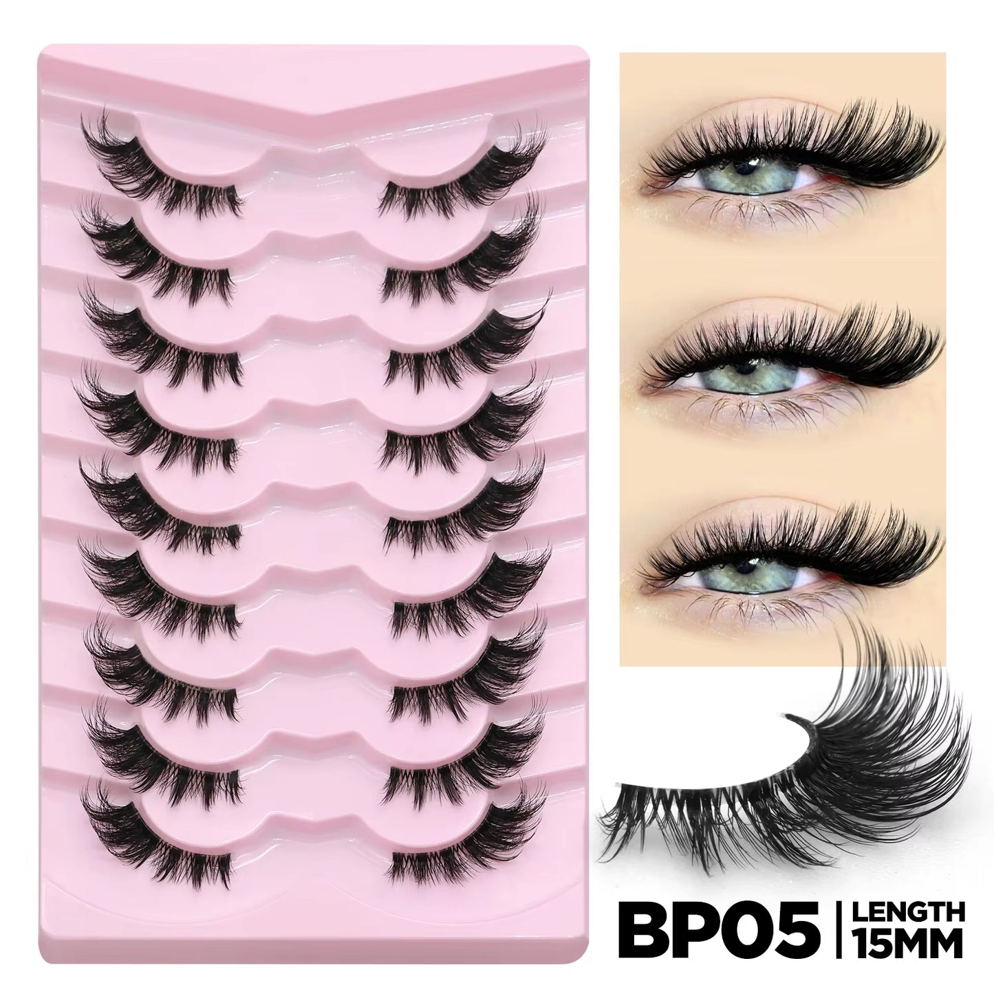 Half Eyelashes Natural Cat Eye Lashes Soft Wispy Clear Band Lashes with Winged Ends for Extended Eye Look Makeup