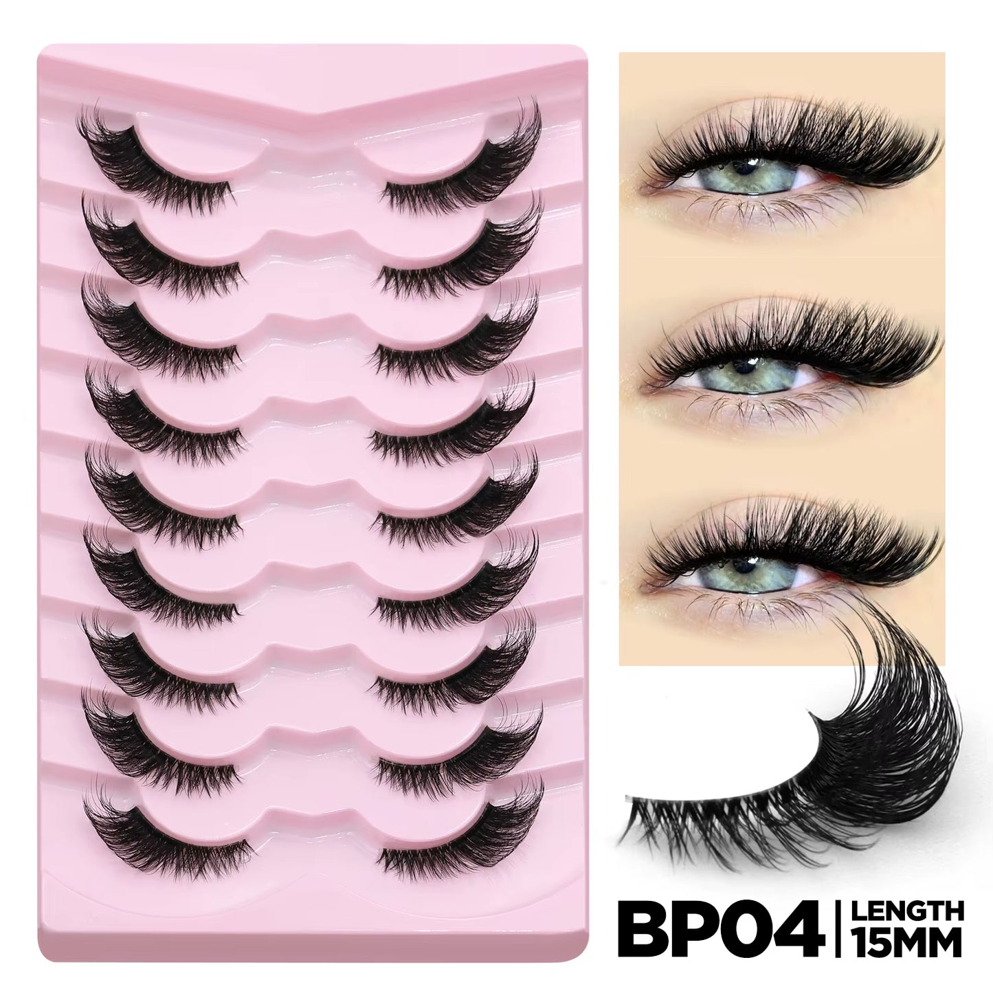 Half Eyelashes Natural Cat Eye Lashes Soft Wispy Clear Band Lashes with Winged Ends for Extended Eye Look Makeup