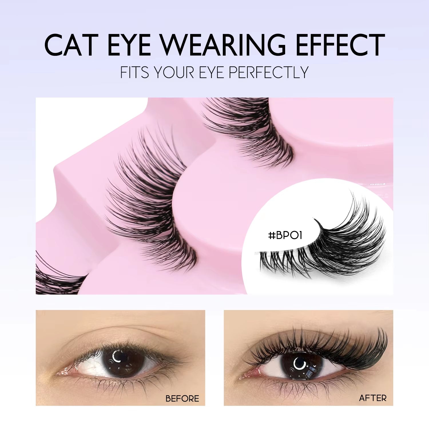 Half Eyelashes Natural Cat Eye Lashes Soft Wispy Clear Band Lashes with Winged Ends for Extended Eye Look Makeup