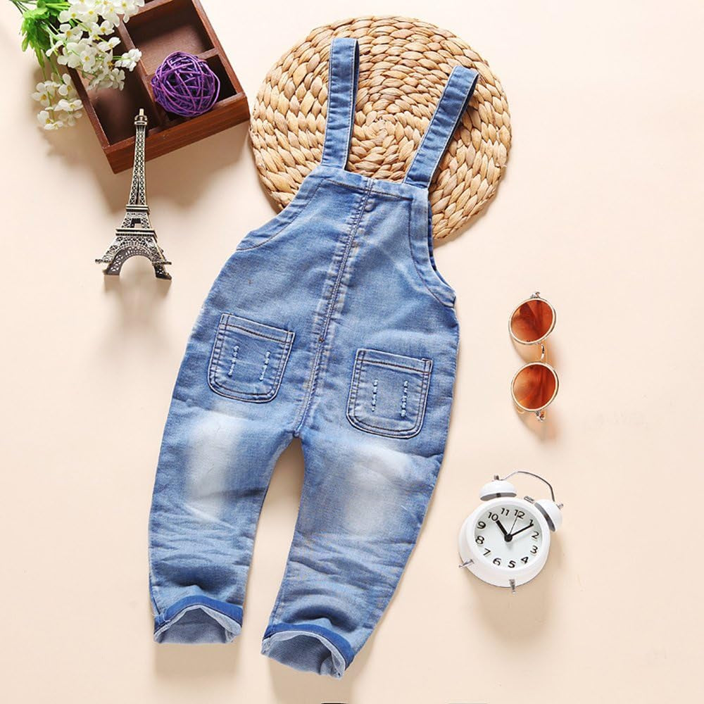 KIDSCOOL SPACE Blue and Black Denim Overalls for Babies and Young Children