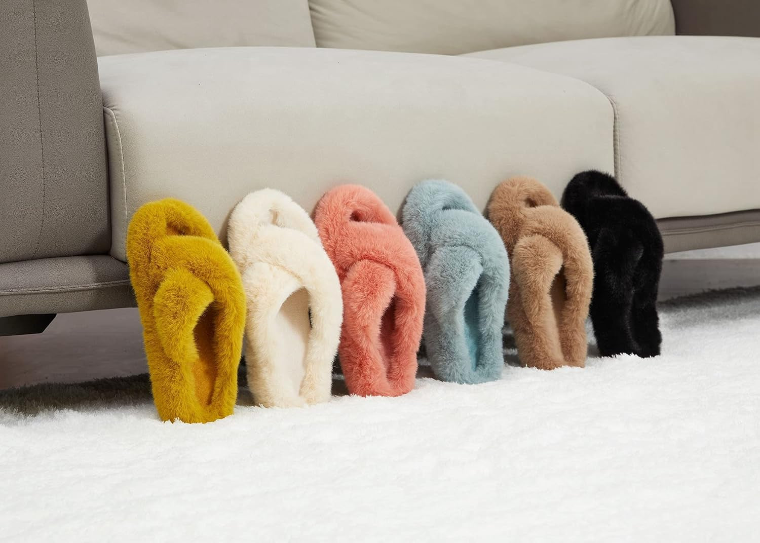 Women's Cross Band Open Toe Plush Fleece House Slippers - Comfortable Non-Slip Faux Fur Slip-Ons