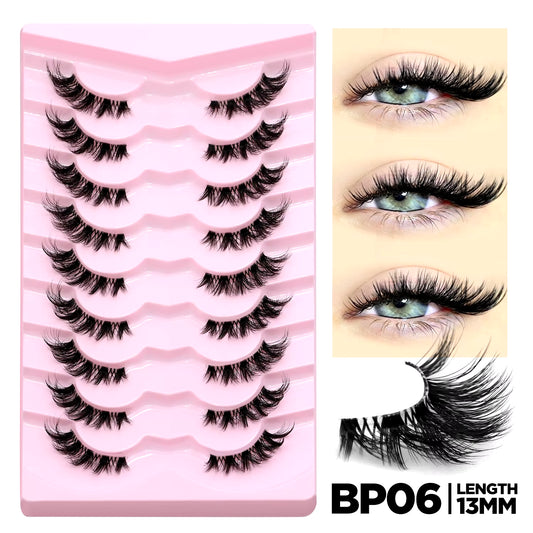 Half Eyelashes Natural Cat Eye Lashes Soft Wispy Clear Band Lashes with Winged Ends for Extended Eye Look Makeup